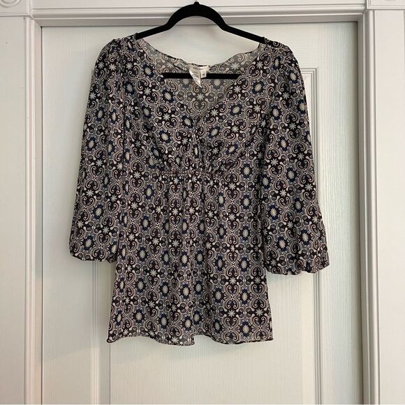 Sophie Max Blue, Brown and White Patterned Blouse - Picture 1 of 8